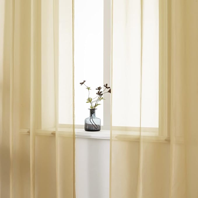 DUALIFE Antique Natural Taupe Sheer Curtains 63 Inch Length Grommet Light Brown Tan Beige Semi Voile Curtain Panels Window Drapes for Living Room and Bedroom Window Treatments 2 Panels 52 x 63 Inch