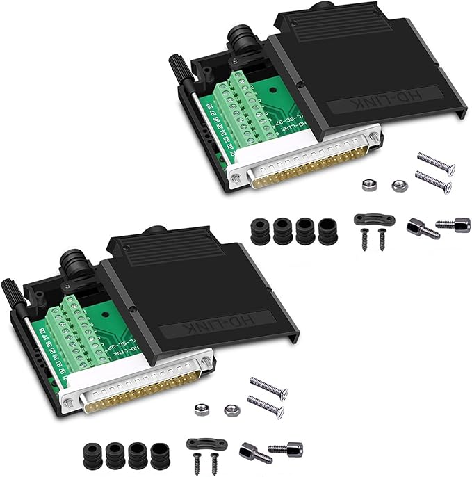 2PCS Thinner DB37 Solderless RS232 D-SUB Serial to 37-pin Port Terminal Male Adapter Connector Breakout Board with Case Long Bolts Tail Pipe