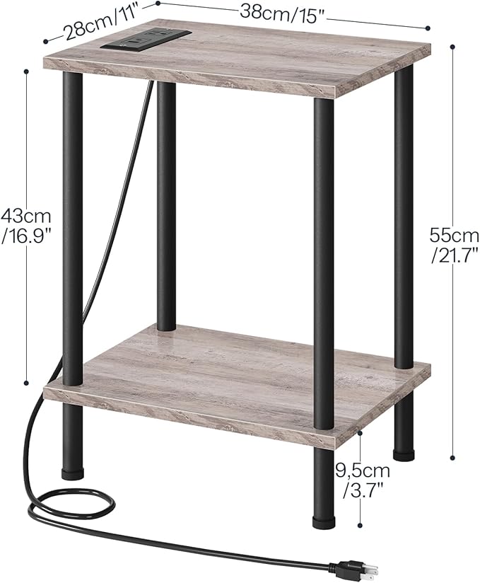 HOOBRO Side Table with Charging Station, Set of 2 End Tables with USB Port and Outlets, Nightstand with 2-Layer Storage Shelves for Small Spaces, Living Room, Bedroom, Greige and Black BG09UBZP201