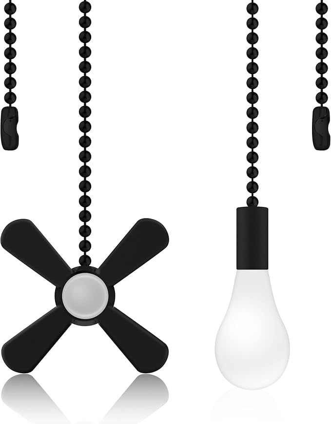 Ceiling Fan Pull Chains With Decorative, 2 Pieces Of Black Ceiling Fan Chain Extenders 13.6 Inches Fit All Standard Ceiling Fans And Light Fixtures，Pull Chain Extension With Connector.