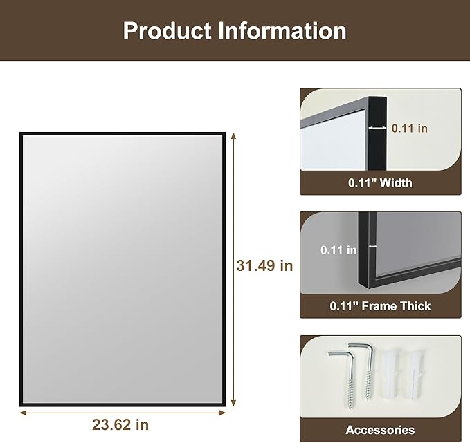 24" x 32" Black Metal Framed Bathroom Mirror - Rounded Rectangle Matte Black Vanity Mirror, Anti-Rust Tempered Glass, Farmhouse Style Wall Mirror, Horizontal/Vertical Hanging