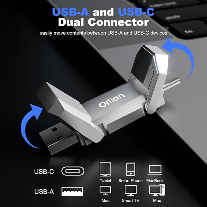 1TB External Portable SSD USB Solid State Drive Up to 500MB/s USB 3.2 Gen 2 Dual Drive Type C + USB A Solid State Thumb Drive for Phone/Android Laptops/Windows/Mac, Silver