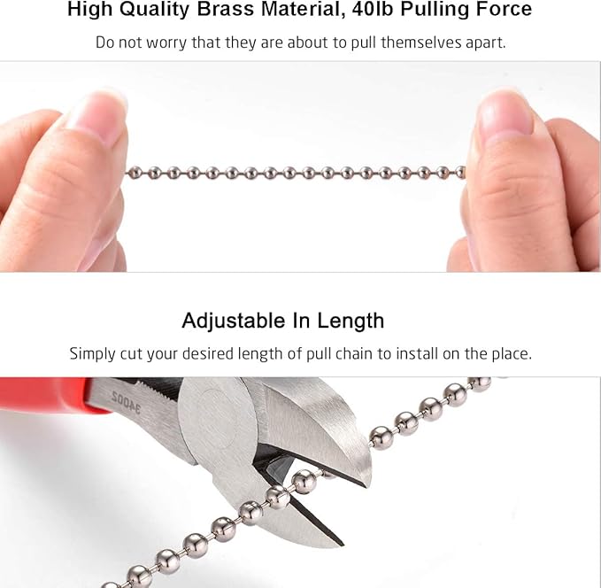Vinaco Silver Ceiling Fan Pull Chain Set, Decorative Fan Pull Chain Extension with Pendant, 13.6 Inches Pull-Chains for Fans and Light with 3MM Ball Bead Chains, 2 Pack Fan Light Pull-Chain Extension