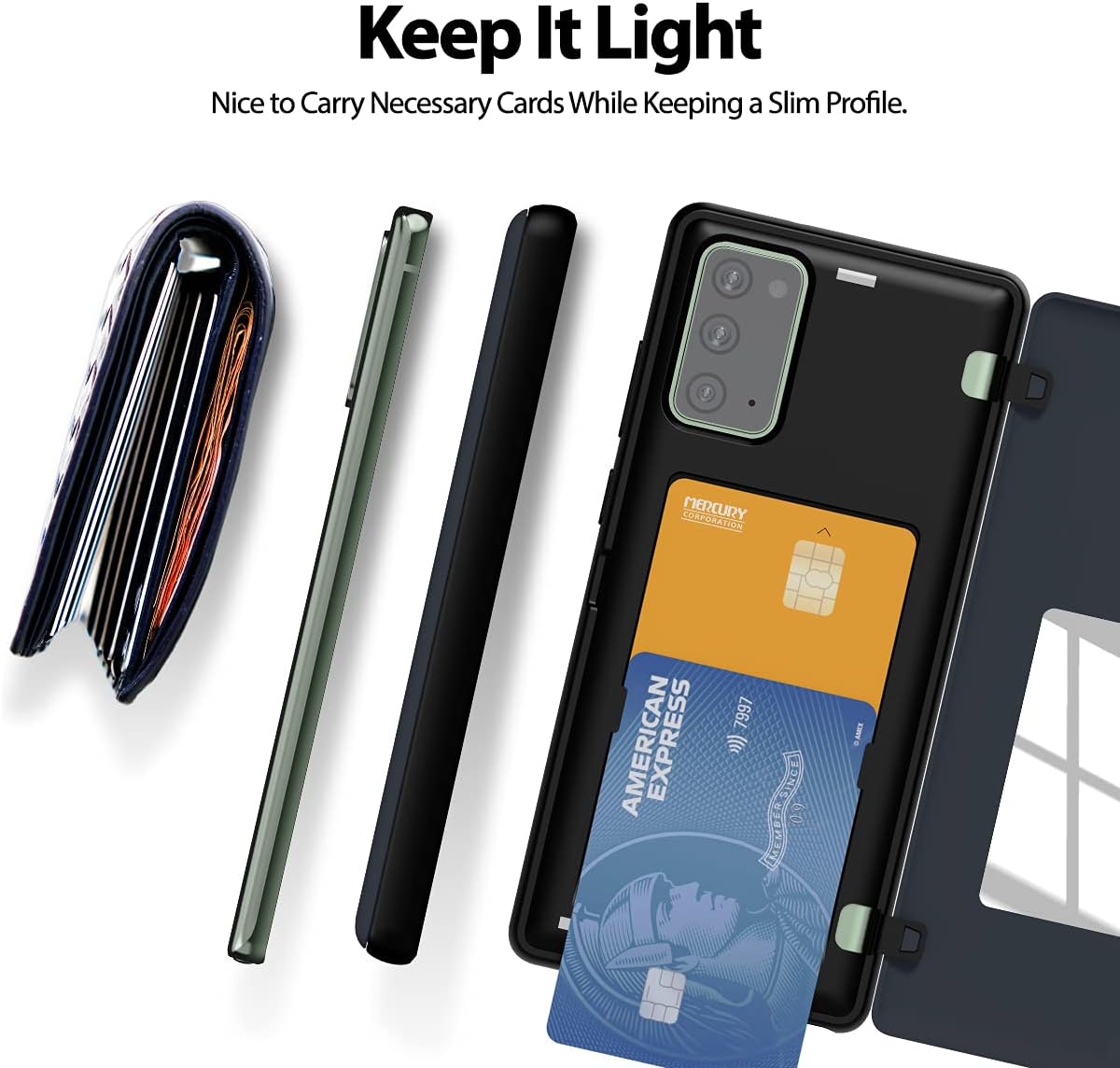 GOOSPERY Card Holder Wallet Case for Samsung Galaxy Note 20, Midnight Blue, Protective Dual Layer