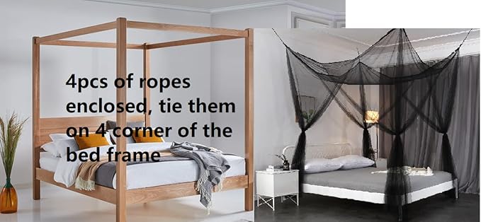 OctoRose Four Post Mosquito Net for Bed Canopy -Fits Queen, King, California King Beds-Indoor & Outdoor Use- Ivory