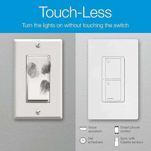 Lutron Caseta Original Smart Light Switch (Lutron Smart Hub Required), for Home, LED, and Fans, 6 Amp, Single-Pole/3-Way, Neutral Required, PD-6ANS-LA-4-Pack, Light Almond, 4 Pack