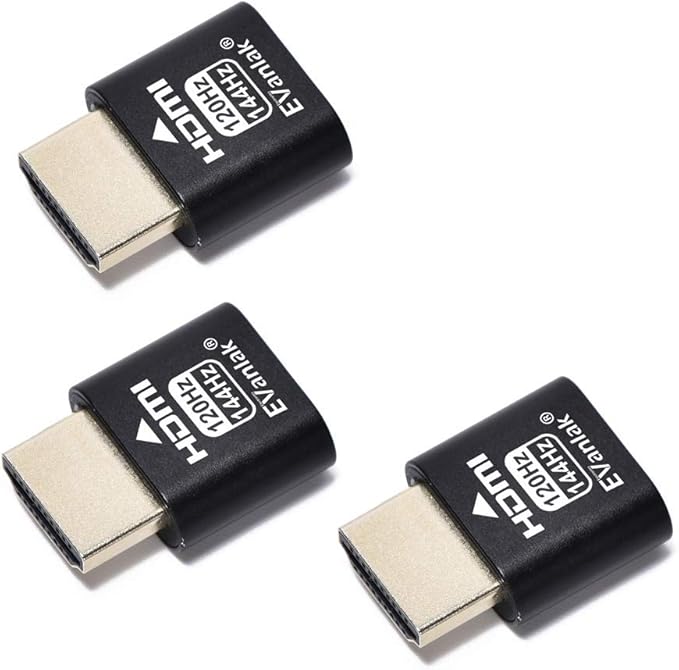 EVanlak HDMI Headless（High Rate240） HDMI Dummy Plug,Headless Ghost, Display Emulator Black 3Pcs