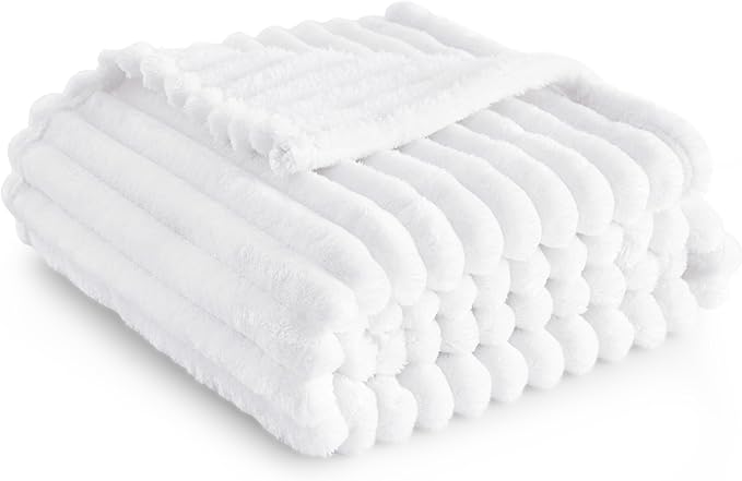 Bedsure GentleSoft White Fleece Blanket for Couch - Cozy Soft Blankets for Women, Cute Small Throws for Girls, 50x70 Inches
