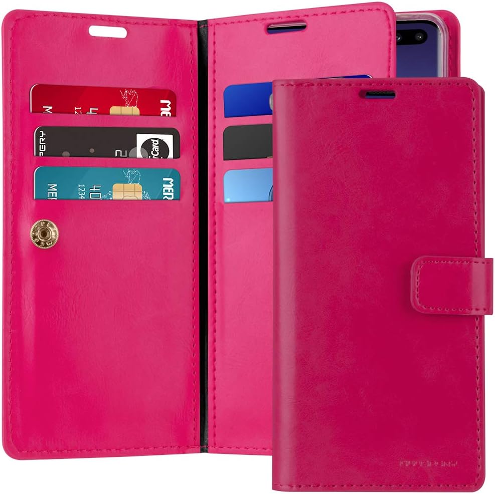 GOOSPERY Mansoor Wallet Case for Samsung Galaxy S10 Plus (2019) - Hot Pink Double Sided Card Holder Flip Cover