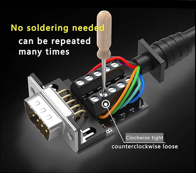 2Packs DB9 Serial Adapters No Soldering Needed. D-SUB 9-pin RS232 RS485 Adapter to Terminal Connector Signal Module with Bolts Nuts and Screwdriver (1PCS Male+1PCS Female)