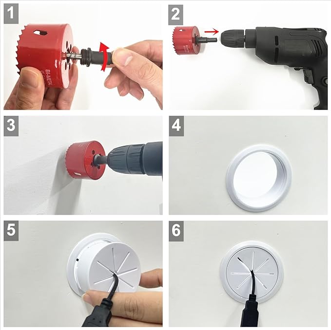 8 Pack TV Wire Hider for Wall, 1.97 Inch (50mm Hole) Cord Hider in Wall Cable Management Kit, Includes 8 Pass Throughs and 1 Hole Saw Drill Attachment Easy to Install