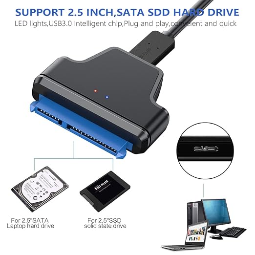NFHK 5Gbps Micro USB 3.0 to SATA 22Pin 7+15 Enclosure Adapter for 2.5" Hard Disk Drive SSD HDD Mass Storage Class