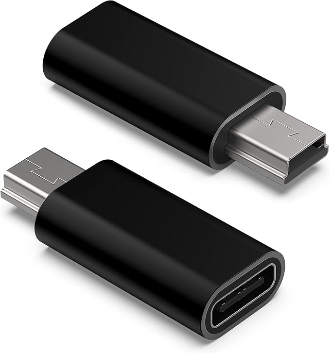 USB C to Mini USB Adapter, Type C Female to Mini USB 2.0 Male Convert Connector Support Charge & Data Sync Compatible GoPro Hero 3+, MP3 Players, Dash Cam, Digital Camera, Receiver etc(2-Pack) Black