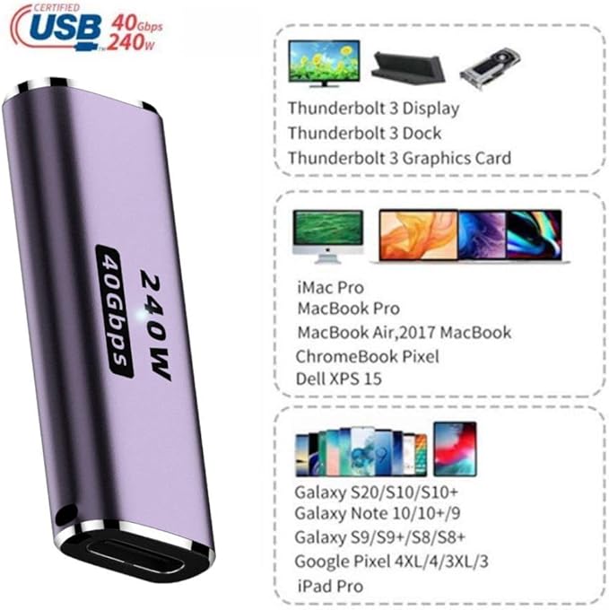 chenyang USB C Connector,USB4 Type C Female to Female 240W Power 40Gbps Data 8K Video Adapter for NS Phone Laptop