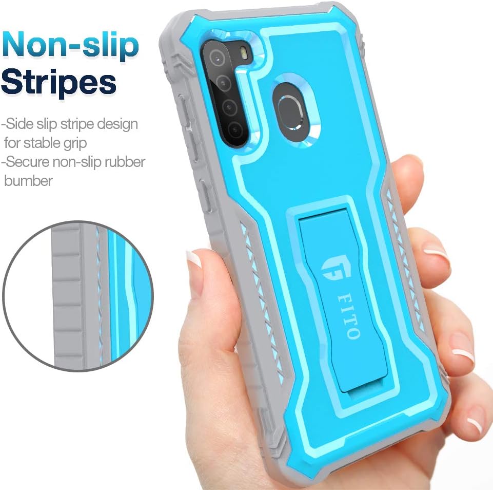 FITO Samsung Galaxy A21 Case, Dual Layer Shockproof Heavy Duty with Screen Protector, Blue