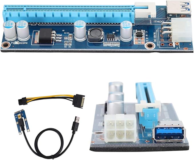 Mini PCI E to PCI Express16x Extender Riser Adapter, SATA Power Cord Converter for Video Card Mining Adopt 4 Solid-State Capacitors, 6pin Interface on The Graphics Card etc.