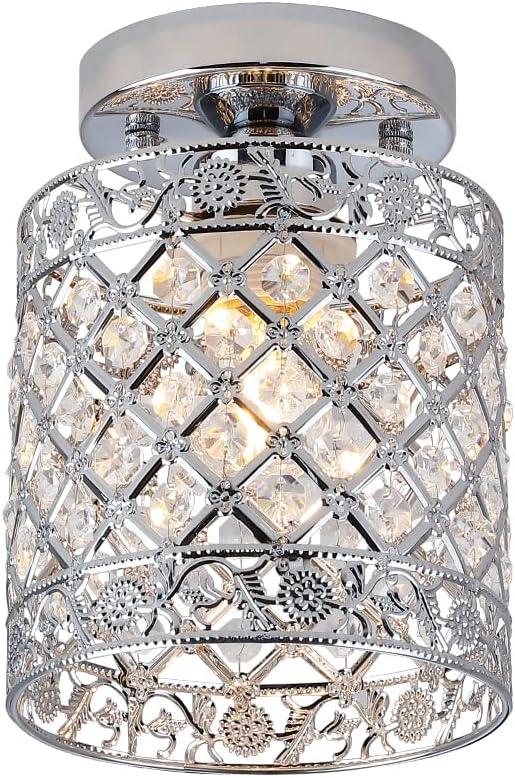 Create For Life® Mini Style Modern Decor Crystal Flush Mount Ceiling Light Fixture Crystal Chandeliers Light Ceiling Lamp for Hallway, Bar, Kitchen, Dining Room, Kids Room (6 inch Shade Dia)