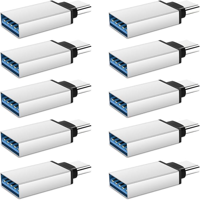 [10 Pack] USB to USB C Adapter, Type A Female to C Male Charger Cable Converter for iPhone 15 14 13Pro Max, Apple Watch Ultra iWatch 9 8, MacBook Pro,iPad 10 9,Samsung Galaxy S20-23 and More,Silver