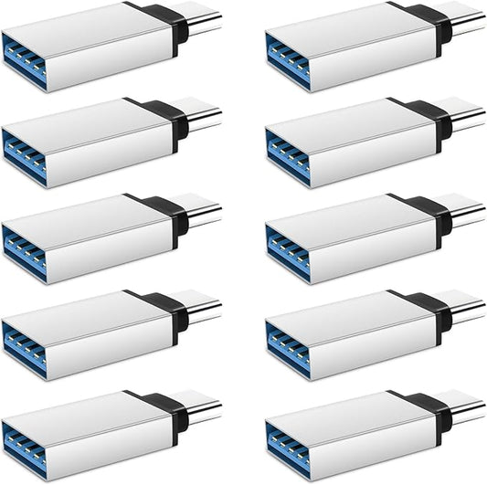 [10 Pack] USB to USB C Adapter, Type A Female to C Male Charger Cable Converter for iPhone 15 14 13Pro Max, Apple Watch Ultra iWatch 9 8, MacBook Pro,iPad 10 9,Samsung Galaxy S20-23 and More,Silver