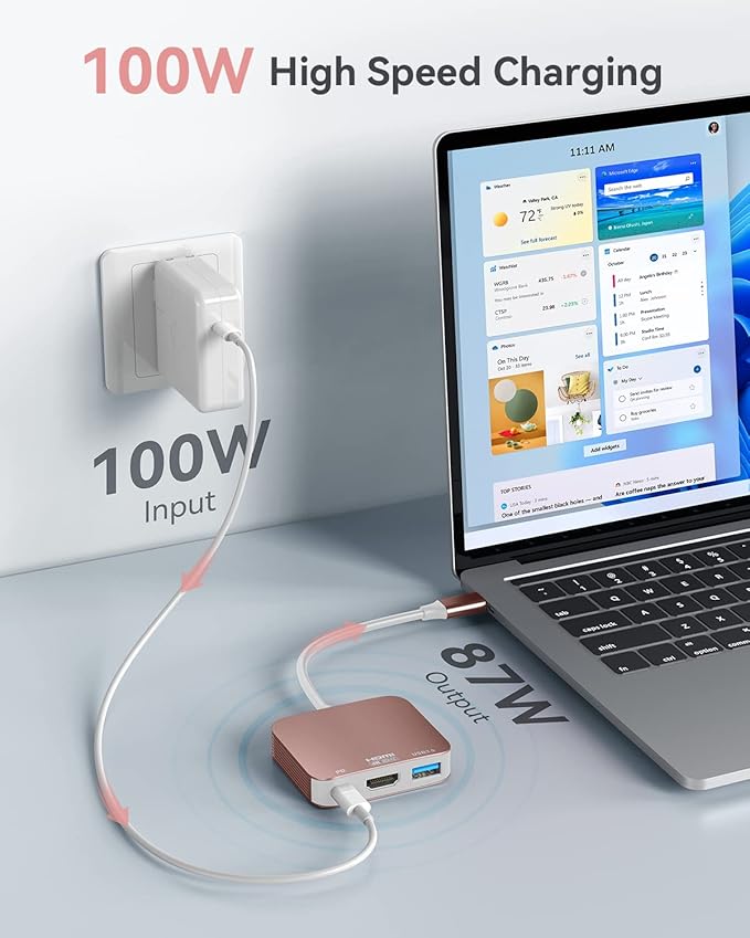 USB C to HDMI Adapter【4K@60HZ】, Vilcome HDMI to USB C Adapter Multiport with USB Type C PD & USB 3.0 Port, Compatible for MacBook Pro/Air, iPad Pro/Air, Dell XPS, iPhone 15 Pro/Max, Android (Rose)