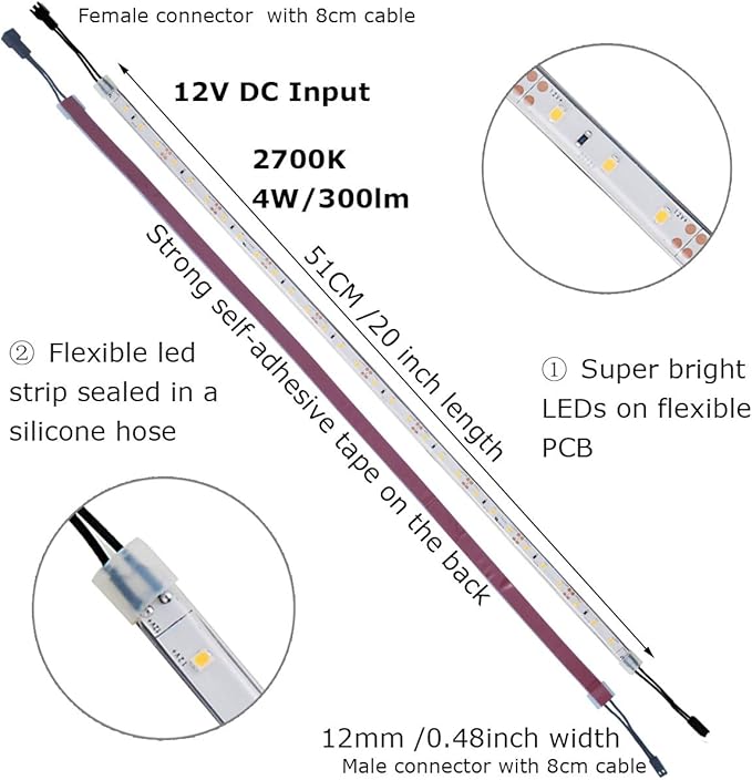 Litever Under Cabinet Lighting Kit, 6 PCS 20 Inches Flexible LED Strips, 24W, 1800 Lumen, Warm White 2700K. Suitable for Kitchen Counters Book Shelf Closet Showcase Workshop-(6-Strip-2700K)