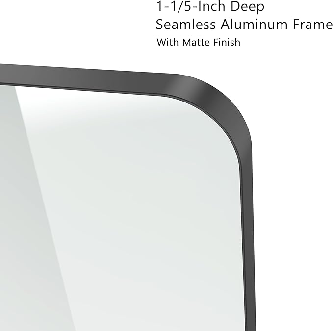 VocalStar 55 x 30 Inch Black Bathroom Mirror for Wall, Large Rounded Rectangle Metal Framed Bathroom Wall Vanity Mirror Farmhouse, 1/4-inch Shatterproof Glass | Ultra-Flush Hanging
