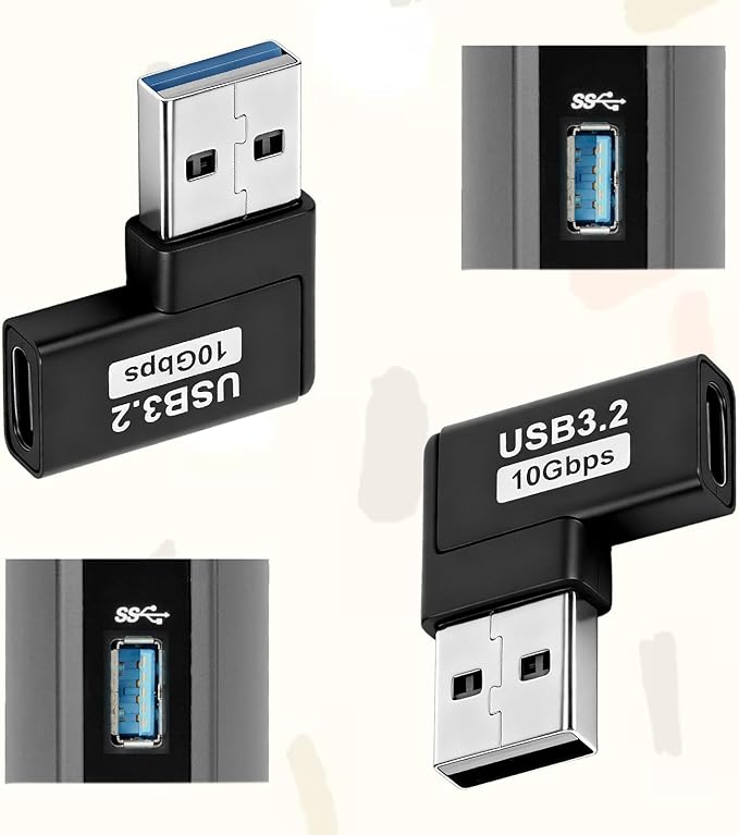 2 Pack 90 Degree USB to USB C Adapter Right Angle Type-C Female to A Male Vertical Up and Down Angle Vertical Port Changer Extender Connector for Laptop Mouse Keyboard