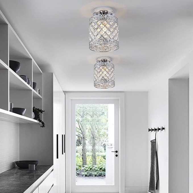 Create For Life® Mini Style Modern Decor Crystal Flush Mount Ceiling Light Fixture Crystal Chandeliers Light Ceiling Lamp for Hallway, Bar, Kitchen, Dining Room, Kids Room (6 inch Shade Dia)