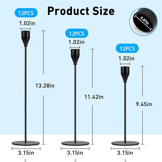 Black Candlestick Holder Set of 36 for Taper Candles, Decorative Candle Holders Bulk Candle Stick Holders Taper Candle Holders for Table Centerpiece Wedding Dinning Party Anniversary Home Decor