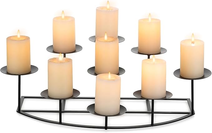 Candelabra Fireplace Candle Holder: Black Metal Pillar Candle Holders for Inside Fireplace Mantle Decor Floor Candelabras Table Centerpiece Large