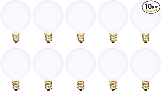 Simba Lighting Small Globe G16.5 Round Bulb 40W E12 Candelabra Base (10 Pack) for Chandelier, Ceiling Fan Light, Decorative Vanity Lights, Wall Sconce, Frosted Glass 120V, 2700K Warm White Dimmable