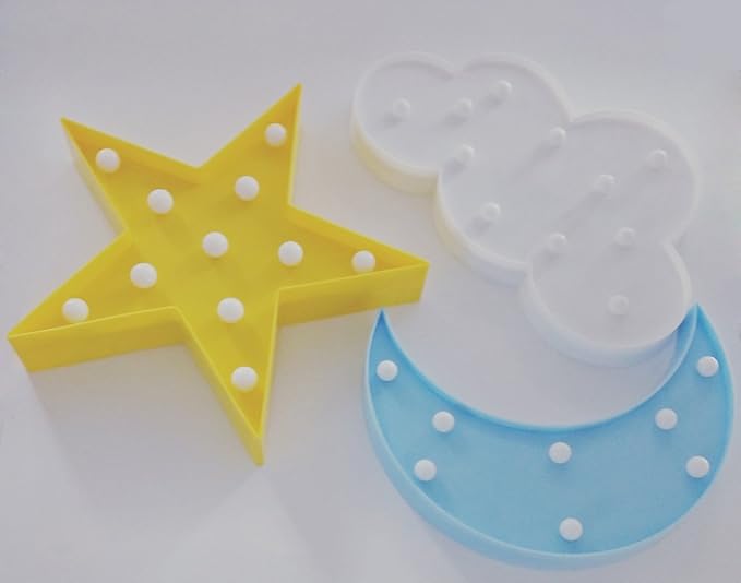 3PCS Decorative LED Crescent Moon Cloud and Star Night Lights Lamps Marquee Signs Letters for Baby Nursery Decorations Gifts for Children (Moon Cloud and Star)