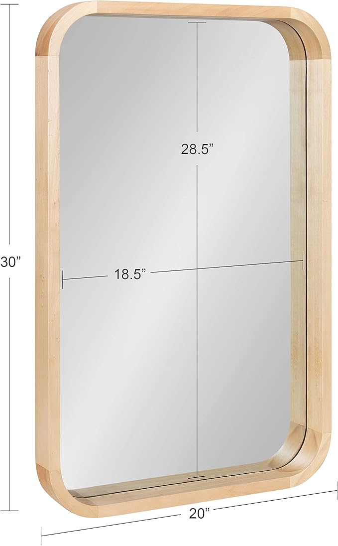 Kate and Laurel Hutton Modern Rounded Rectangle Wall Mirror, 20 x 30, Natural Wood, Decorative Scandinavian Rectangular Wall Decor Accent with Radiused Corners