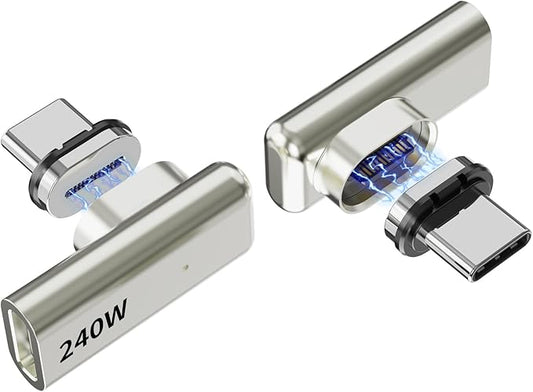 240W Right Angle 90 Straight Magnetic USB C Adapter Extender Straight USB4 40Gbps 8K 60Hz for Thunderbolt 3/4, MacBook Pro/Air,Steam Deck, PS5 (2 Pack) W/ 2 Connector Tips