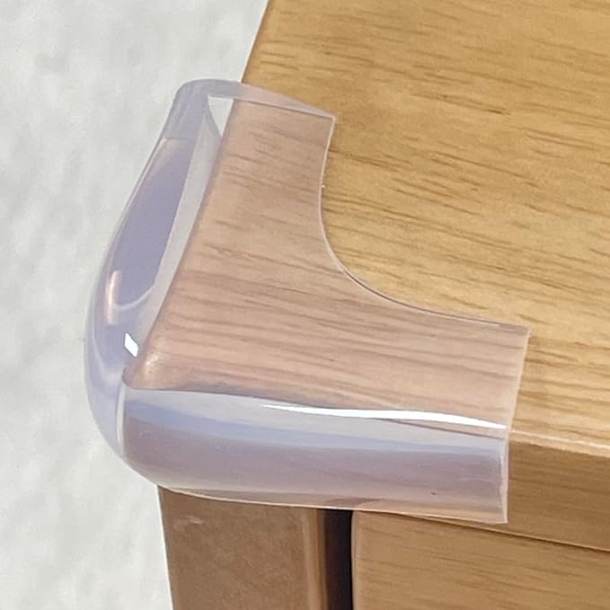 Food-Graded Silicone Clear Corner Protectors, Baby Proofing Table Edge Guards, Pre-Tapep Adhesive Soft for Kids Child Safety Proof, Cabinets Counter Furniture Bumpers (12, 3/5x3/5 in (Width))