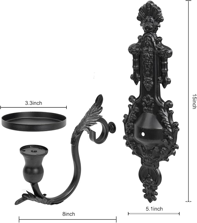 GAKA Wall Sconce Candle Holder Set of 2 Gothic Metal Candle Sconce Black Candle Holders Vintage Wall Mount Candle Holders Decorative,Black