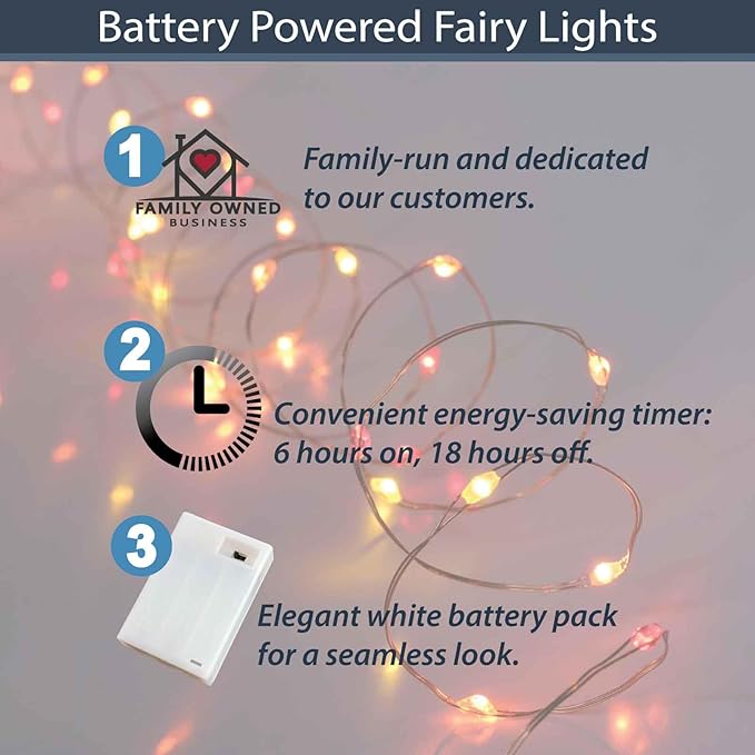 QBIS Battery Powered Fairy Lights for Halloween Decorations, 40 LEDs, Red, Orange, Yellow Battery Operated String Lights for Christmas, 6hr Timer Mode, Party, Bedroom, Dorm Lighting - 2 Pack