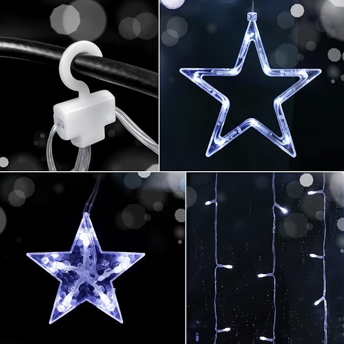 Blingstar Star Curtain Lights - 138 LED 12 Star Lights, 8.2ft Extendable, 8 Modes, Remote, Cool White