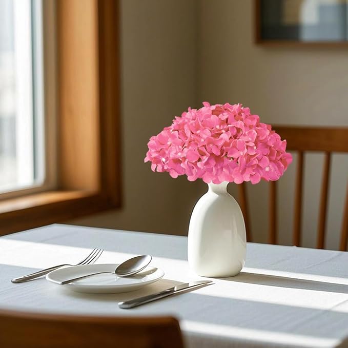 Hydrangea Artificial Flowers, 20 Pcs Hot Pink Hydrangea Artificial Flowers Bulk, Faux Hydrangea Flowers For Outdoor, Fake Silk Fuchsia Hydrangea Flowers With Stems For Wedding Decoration Decor