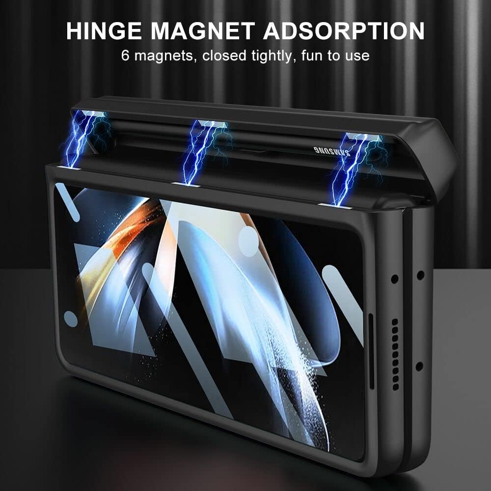 Magnetic Hinge Protective Case for Samsung Galaxy Z Fold 4, All-Inclusive Case with S Pen Box Holder and Front Glass