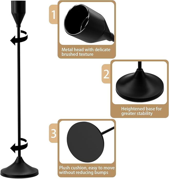 Brass Black Metal Taper Candle Holder, Vintage Candlestick Holders, Candle Sticks Holder Decor for Wedding Wedding, Dinning, Party, Fits 3/4 inch Thick Candle&Led Candles (Set of 3 Pcs)