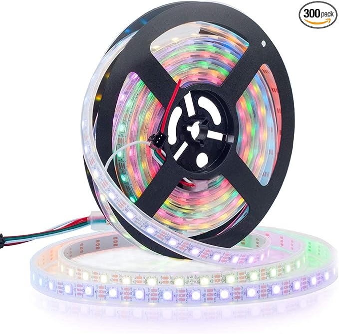 BTF-LIGHTING WS2812B RGB ECO LED Strip, Chasing Effects 5050SMD Individually Addressable 16.4FT 60Pixels/m 300Pixels Flexible Dream Color IP67 for Bedroom DIY Projects DC5V(No Adapter or Controller)