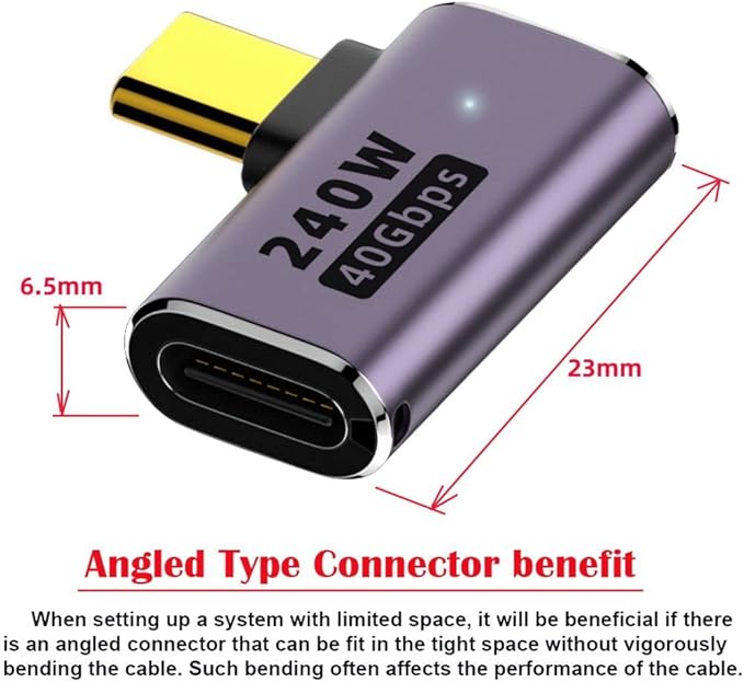 chenyang USB C Connector,USB4 Type C Male to Female 240W Power 40Gbps Data 8K Video Adapter Right Angled for NS Phone Laptop