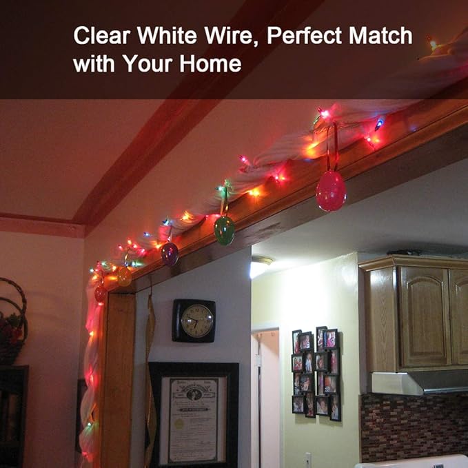 Brizled Colored Christmas Lights, 300 Count 69.6ft Incandescent Christmas Lights, Connectable 120V UL Certificated Xmas String Light, Mini Xmas Tree Light Set White Wire for Tree Holiday Party Decor