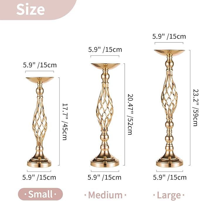 2 Pcs Versatile Metal Flower Arrangement & Candle Holder Stand Set for Wedding Party Dinner Centerpiece Event Restaurant Hotel Decoration (Gold, 2 x S)