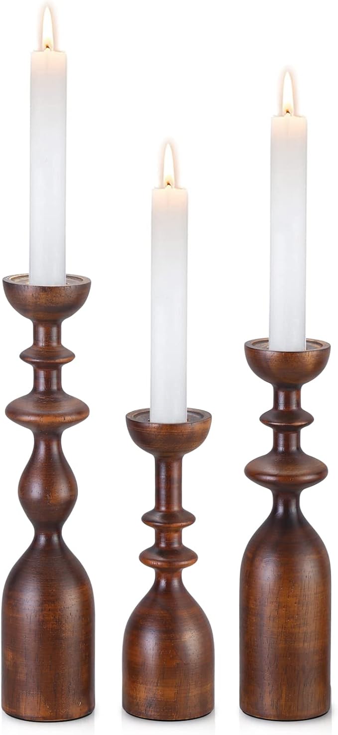 HOWSILAY Candle Holder Wood Candle Holders for Table Centerpiece Candlestick Holders Modern Farmhouse Decor Candlesticks fits 3/4" or 7/8" Taper Candle and Dia 1.5" Led Tea Lights or Pillar Candles
