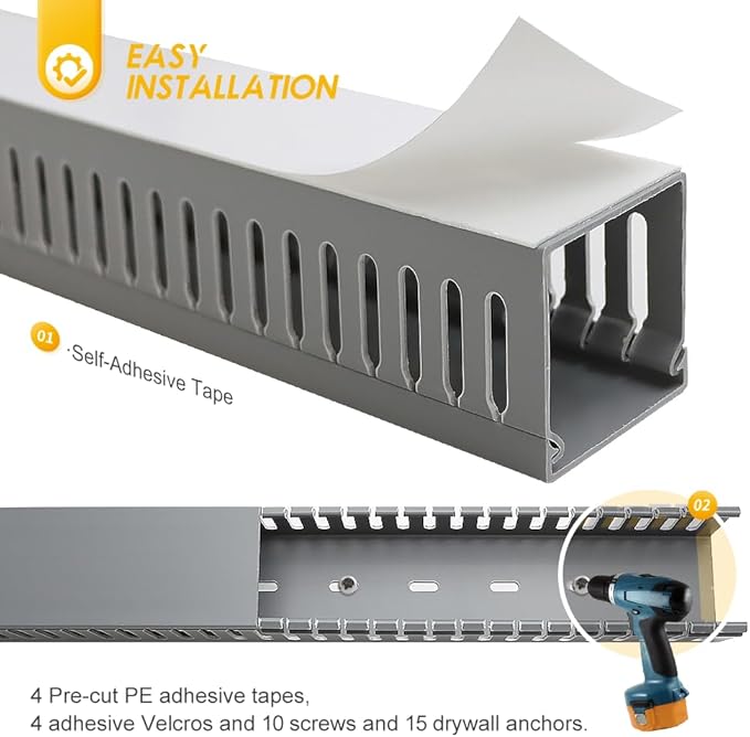 Cable Raceway, 95" Open Slot Cable Management Kit with Upgraded Snap Structure,Wire Cover Cord Hider for Under Desk&Industrial Network/PC/TVs- 23.6" X 1.97" X 2.4" X 4PCS (LWH,Grey)