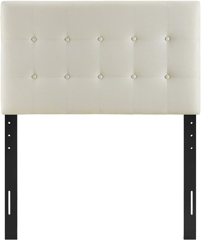 Modway Emily Tufted Button Linen Fabric Upholstered Twin Headboard in Ivory