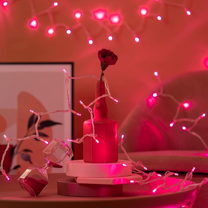 YULETIME 100 ft 300 Count Pink LED String Lights with 8 Models Adapter, Clear Wire Wide Angle 5mm Christmas Lights (Pink - Multimode)