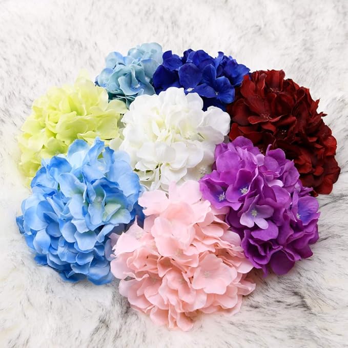 AVIVIHO Dusty Blue Silk Flowers Heads Artificial Hydrangea Pack of 10 Fake Full Hydrangea Flowers with Stems for Wedding Home Party Shop Baby Shower Decoration